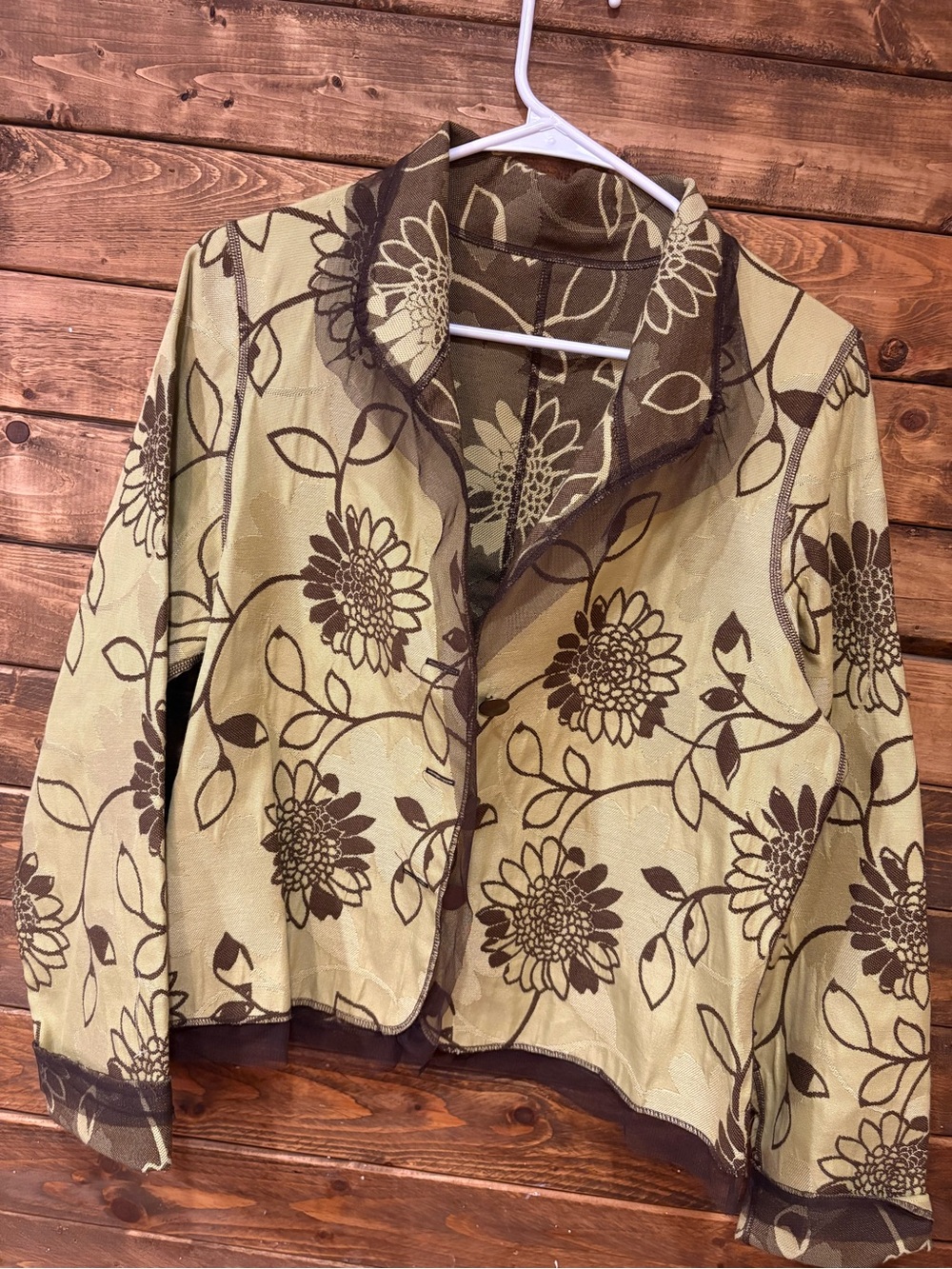 Beluva Floral Print Green & Brown Women's Jacket size medium reversible